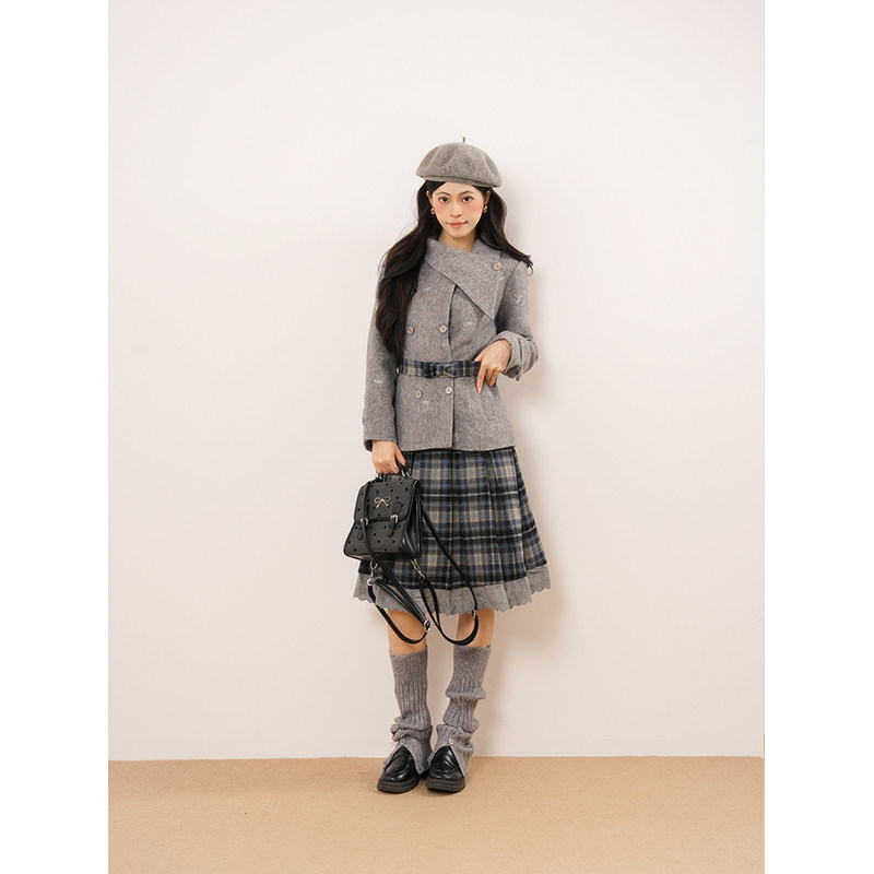 黯蓝织 2025冬新款小众毛呢外套裙子两件套学院风甜美呢子大衣女,淘宝优惠券,粉丝福利购,淘宝优惠卷