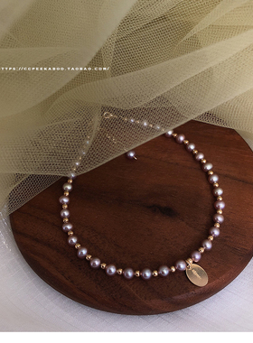 近正圆无暇妖紫色淡水珍珠手链