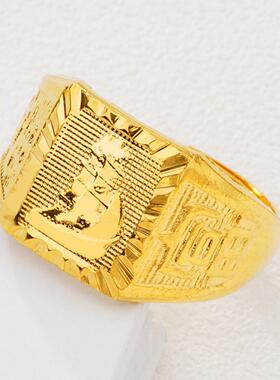 帆船男款开口福字镀金戒指 黄铜镀24K真黄金方戒子女