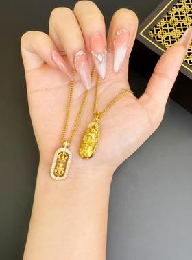 越南沙金貔貅吞金兽金刚杵吊坠韦*雪同款铜仿真葫芦肖邦锁骨项链