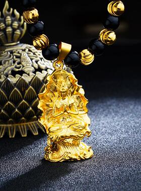 现货男士霸气沙金吊牌项链铜镀黄金龙头关公挂件款项饰女