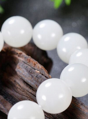 天然和田白玉手串新疆羊脂玉籽料玉石手链男士女款圆珠串单圈手饰