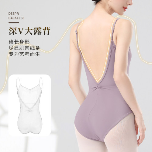 艾舞戈高胯艺考形体服芭蕾舞练功服女成人莱卡体操服专业吊带舞蹈 - 图0