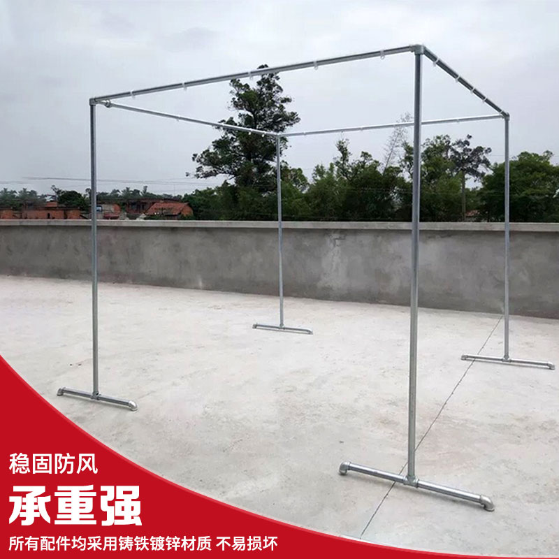 镀锌钢管晾衣架水管架落地阳台晒被子晒衣架室外防风双杆挂衣架子 - 图0