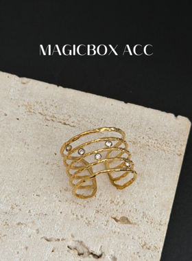 MAGICBOXACC欧美风轻奢简约多层几何线条镶钻钛钢戒指叠戴指环女