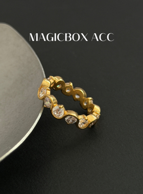 MAGICBOXACC轻奢老钱风超闪曲线锆石钛钢戒指小众设计感叠戴指环