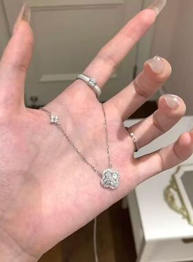 爆款四叶草幸运满钻锆石项链女款轻奢小众高级感爆闪锁骨链