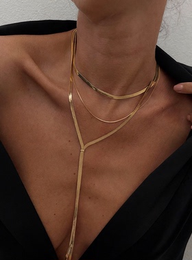 欧美饰品 个性嘻哈蛇骨链锁骨链chocker 法式流苏金属链项链
