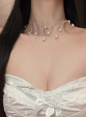 轻奢小众高级感名媛珍珠项链女超仙气质网红同款锁骨链颈链
