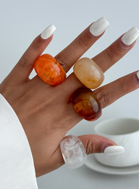 欧美冰透晕染彩色树脂戒指Ring 不掉色素圈亚克力戒指环女