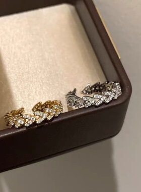 欧美ins金属排钻爱心戒指轻奢小众设计高级精致百搭叠戴开口指环