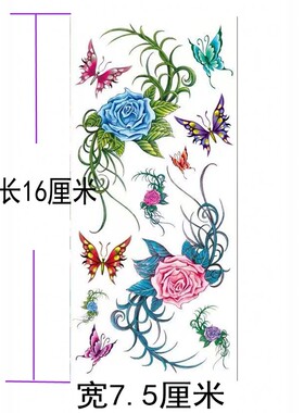 纹身贴防水女持久仿真手臂胸口锁骨遮疤痕贴纸图腾蓝色花朵脚踝