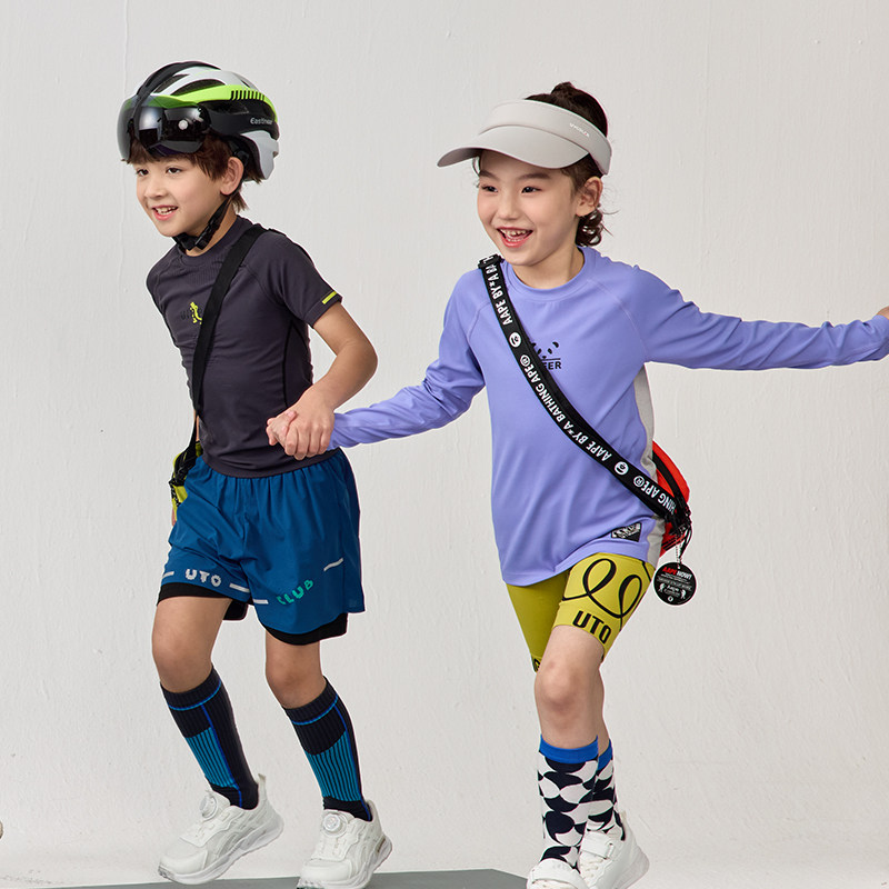 UTO悠途儿童速干运动T恤男童t恤长袖女童春装2025新款拼接上衣,淘宝优惠券,粉丝福利购,淘宝优惠卷