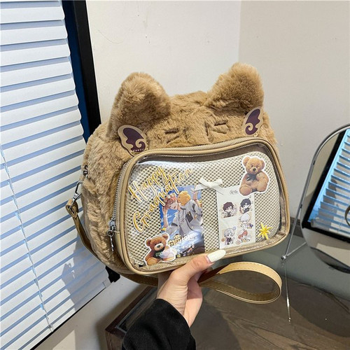 NICE新款可爱毛绒猫咪痛包小食量单肩斜挎包两用型双肩痛包女 - 图0