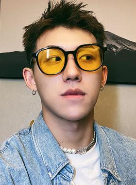 痞帅复古黄色墨镜男潮人ins风夜视偏光眼镜网红街拍个性太阳镜女