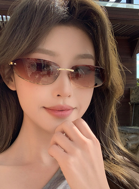 新款无框曲面Y2K茶色太阳镜