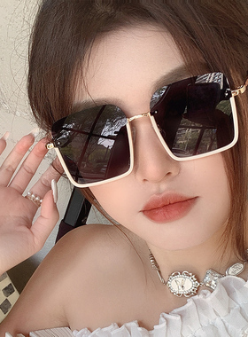 高级感女款白色半框防晒墨镜