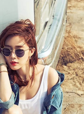 刘仁娜同款墨镜女复古圆框网红韩版潮人男ins防紫外线偏光太阳镜