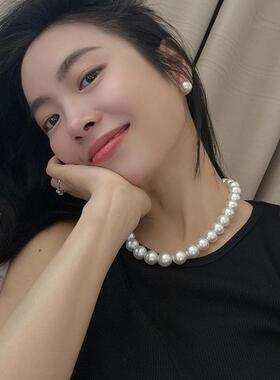 925银澳白珍珠项链女消失的她倪妮同款珍珠澳白锁骨链礼物打结款