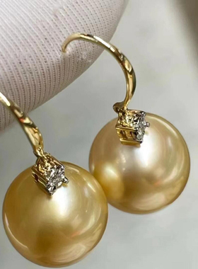 s925银南洋金珠耳坠女士珍珠耳饰经典王妃耳坠戴妃高级感珍珠耳挂