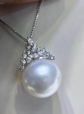 热巴同款珍珠吊坠925银澳白珍珠吊坠项链女法式澳白珍珠锁骨链新