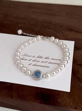 微镶钻气质款珍珠手串925银