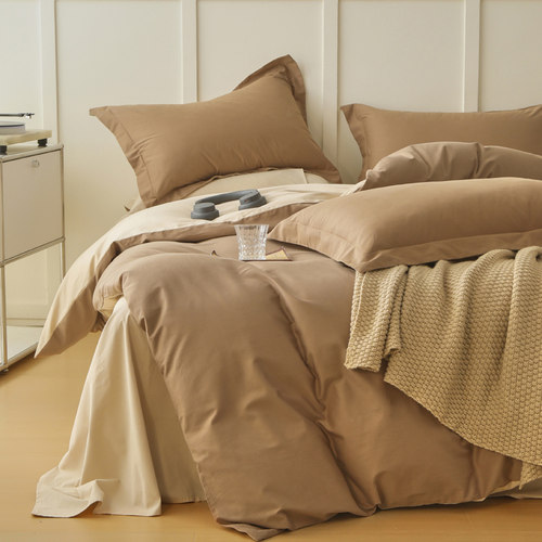 无印良品A类纯色全棉磨毛四件套高级感100支被套床单冬季床上用品 - 图2