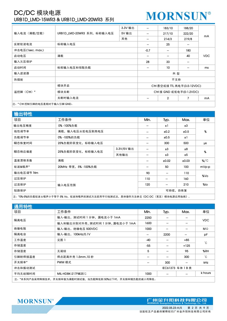 URB1D05LMD-20WHR3/1D03/1D12/1D15/1D24 高品质DC-DC电源 带散热 - 图1