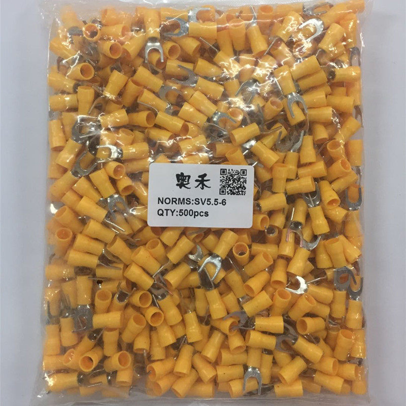 厂家直销SV5.5-6冷压接线端子U型叉形预绝缘铜鼻500只装深圳奥禾,淘宝优惠券,粉丝福利购,淘宝优惠卷
