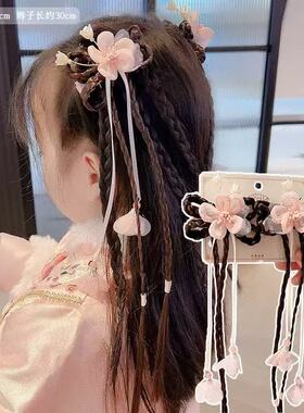 古风假发辫子发饰小女孩可爱花朵发卡儿童汉服头饰中国风女童发夹