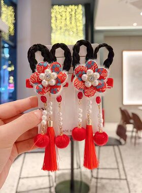 儿童新年古风流苏发卡宝宝公主过年汉服铃铛头饰女童中国风发饰