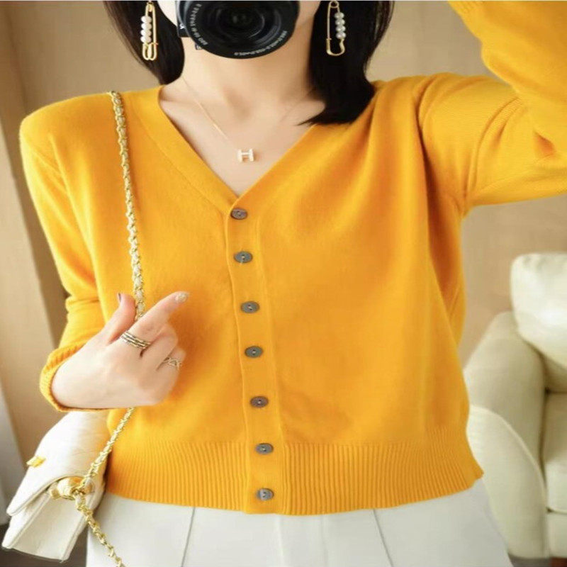 开衫外套女针织打底衫V领长袖2024年春秋季新款外搭毛衣 女装韩版