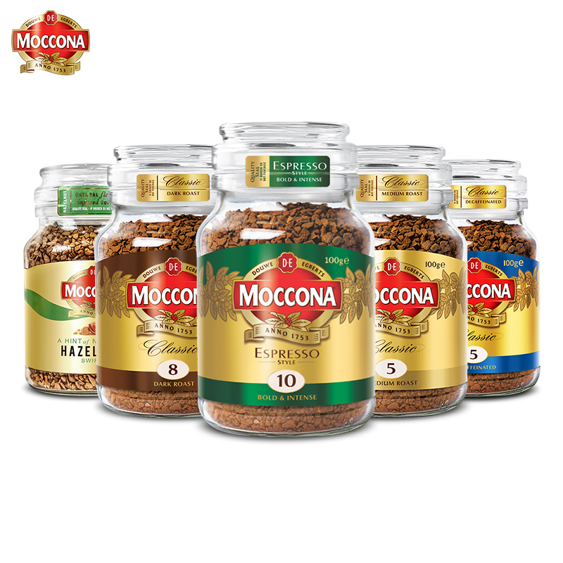 Moccona摩可纳咖啡8号榛果味无蔗糖学生提神美式冻干速溶黑咖啡粉