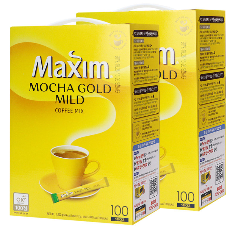 韩国进口Maxim麦馨咖啡速溶摩卡三合一咖啡粉100条装1200g2盒冲饮