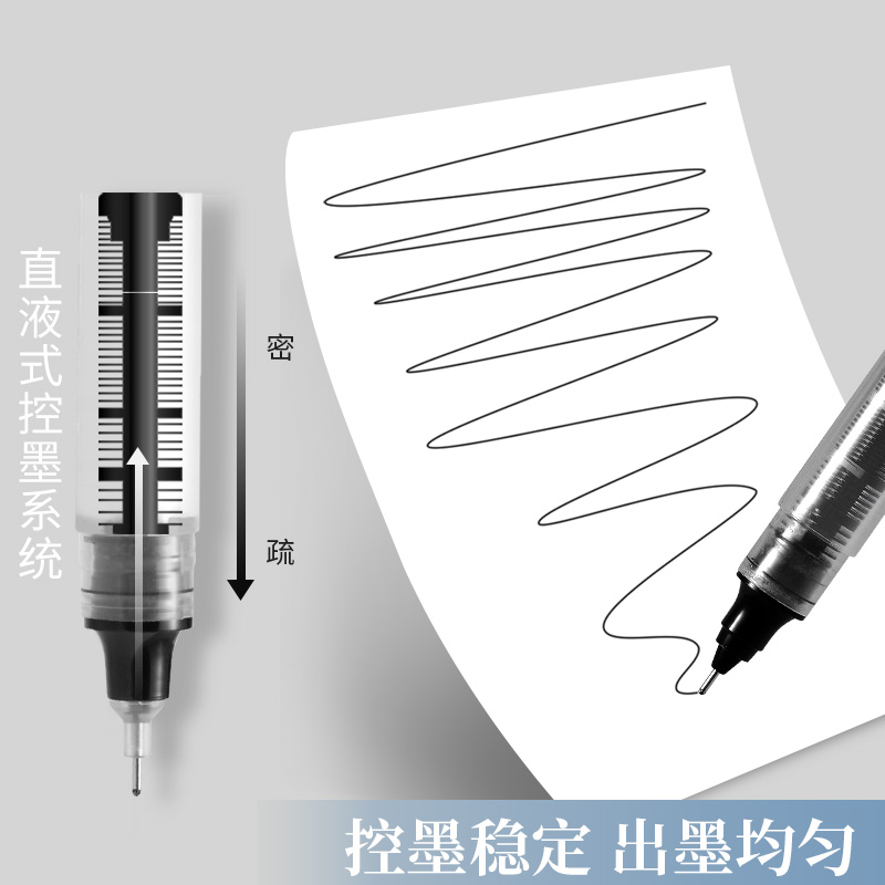 互信直液式走珠笔速干黑笔中性笔高颜值圆珠笔批发考试专用碳素笔刷题笔蓝色红色大容量巨能写签字笔学生文具-图1