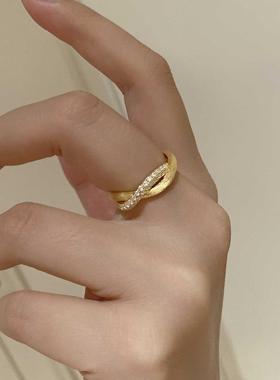 925银镀金戒指莫比乌斯半钻复古