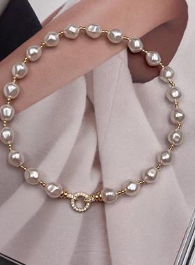 12mm巴洛克异形施家珍珠金珠项链复古宫廷时尚小众设计新款爆款