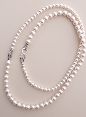 5/6/8mm施家珍珠项链2条组合akoya质感正圆强光S925纯银镀白金扣