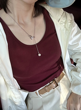 925纯银项链女OT扣锁头可调节锁骨链百搭流苏吊坠颈链情侣款