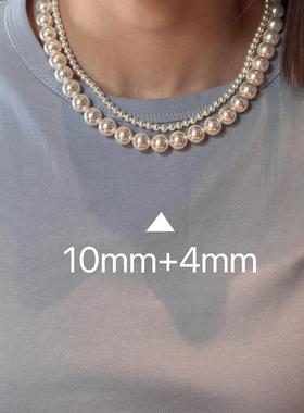 双层正圆施家珍珠项链极光粉光日本akoya海水质感送礼【赠首饰盒