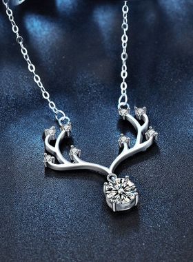 莫桑钻吊坠925纯银项链女设计感一鹿有你锁骨链跨境外贸圣诞饰品