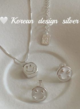 韩版小清新饰品 S925纯银白色贝壳笑脸项链 简约日系叠戴锁骨链女