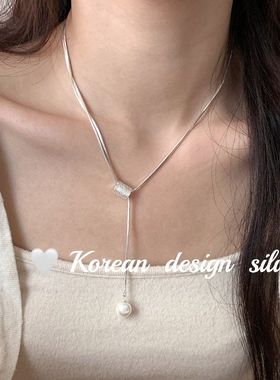 日系韩版小众ins设计饰品S925纯银椭双层可调节珍珠项链高级感女