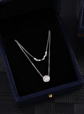 925纯银星点双层女轻奢小众莫桑石吊坠气质时尚简约百搭小众项链