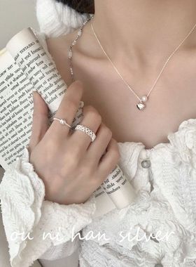 S925纯银天然珍珠爱心项链女ins风小众设计简约时尚锁骨链潮