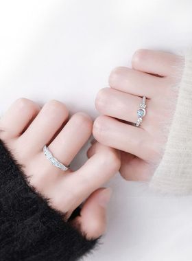 BaObAo原创设计纯银星月相伴蓝色夜光冰花切钻情侣对戒情人节礼物