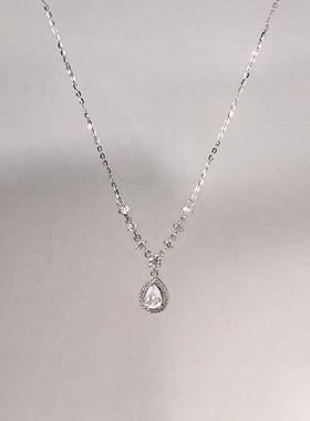 S925纯银人鱼之泪水滴项链轻奢高级感气质闪锆锁骨链ins百搭颈链