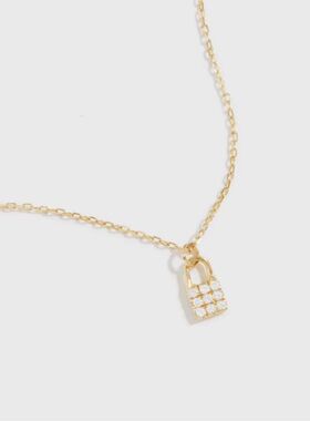 S925纯银镀14K金锁头项链女 高级感百搭轻奢小众镶钻闪耀锁骨链