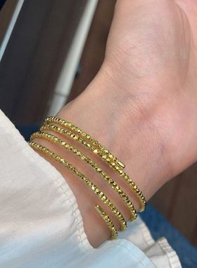 S925纯银碎冰冰五层爆闪手镯女小众设计韩国ins弹性蹦迪缠绕