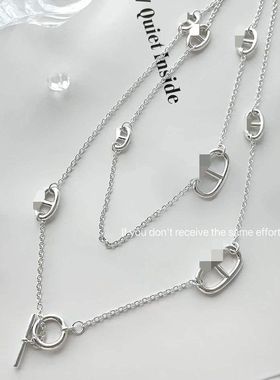 S925纯银简约间隔猪鼻子长款毛衣链锁骨链高级感爆款百搭叠戴链